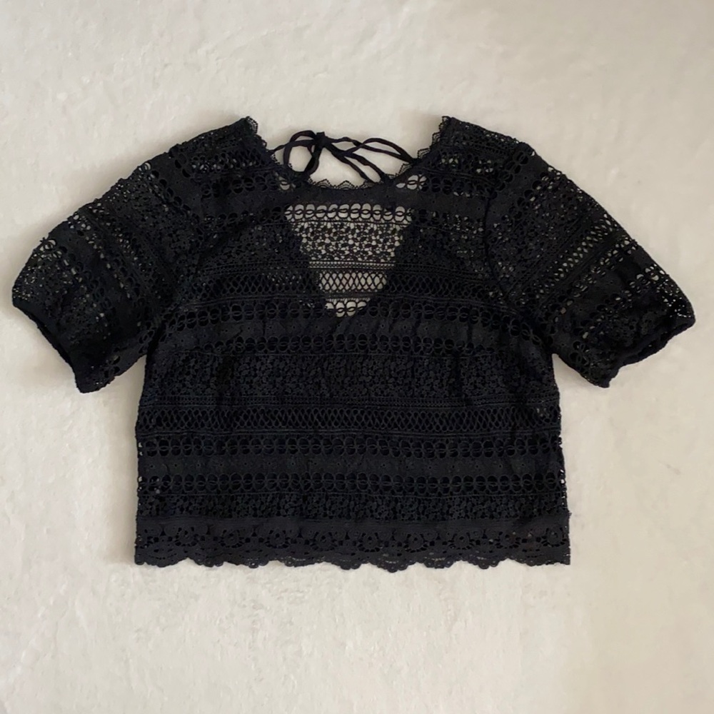 Abercrombie & Fitch | Crochet Lace Overlay Boho Boxy Top Limited Edition Black M